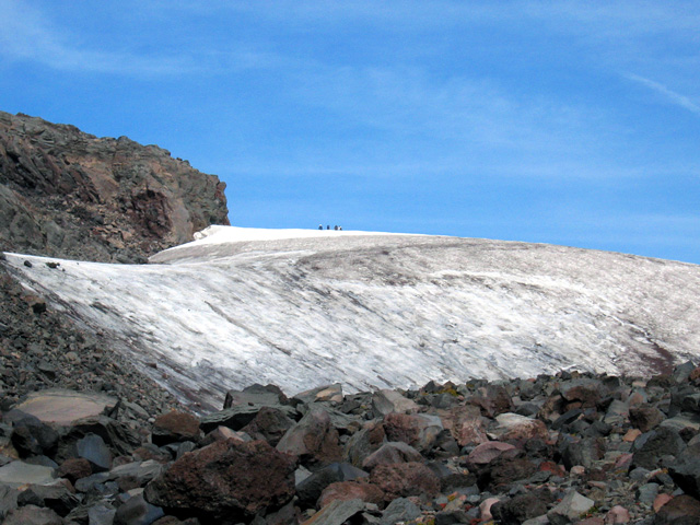 Up the snowfield.