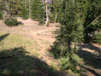 The unmarked climber's trail off the main trail to Chambers Lakes.