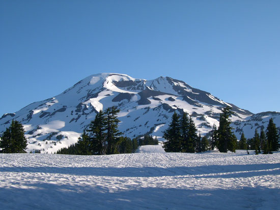 Early morning view of South Sister from above Moraine Lake.