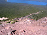 Looking down hill at the brunch counter and Diamond Lake.