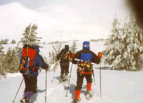 On snowshoes, headed for the SE Ridge of Broken Top