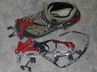 Stubai light weight crampons and Merrell trail shoes