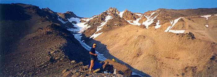 Bob bivied above Milk Creek Glacier on Mt. Jefferson