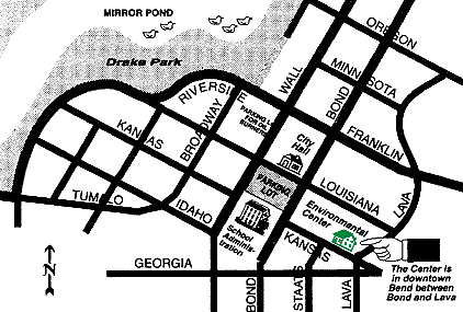 A map of downtown Bend, Oregon, showing the COEC