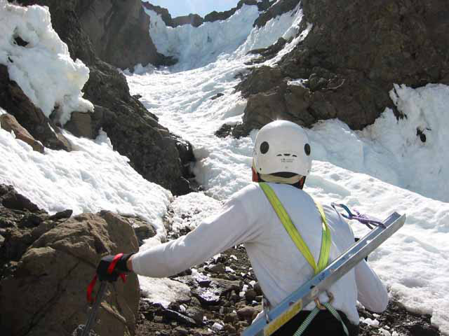 The Bowling Alley. See our summer photos of this very steep gully.