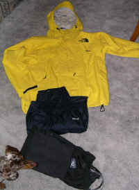 Gore-Tex Pack-lite pants and jacket, always carried in winter as my wind and rain protection, 